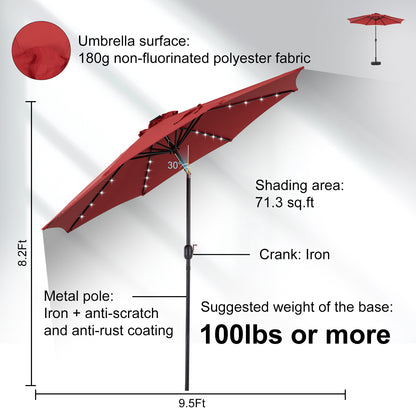 Solar 32 LED Lighted Patio Umbrella With Tilt Adjustment And UV-Resistant Fabric