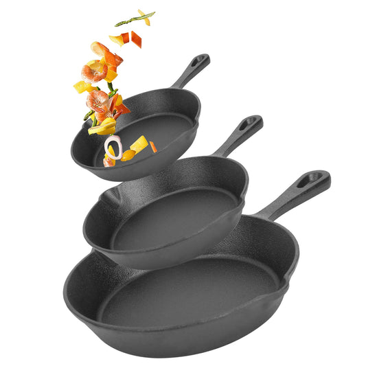 3Pc Cast Iron  Non-Stick Skillet Set