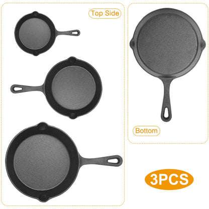 3Pc Cast Iron  Non-Stick Skillet Set