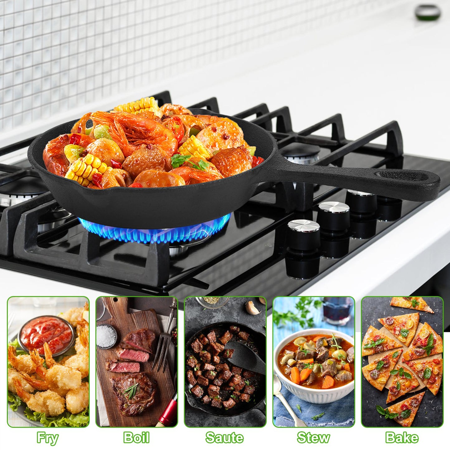 3Pc Cast Iron  Non-Stick Skillet Set