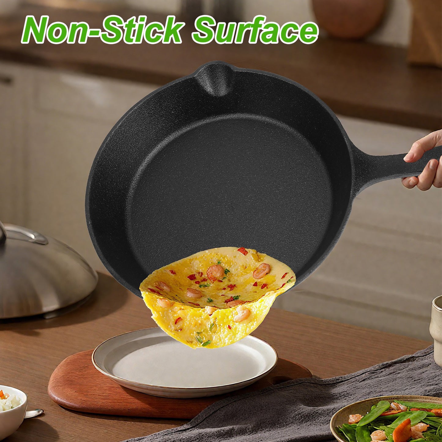 3Pc Cast Iron  Non-Stick Skillet Set