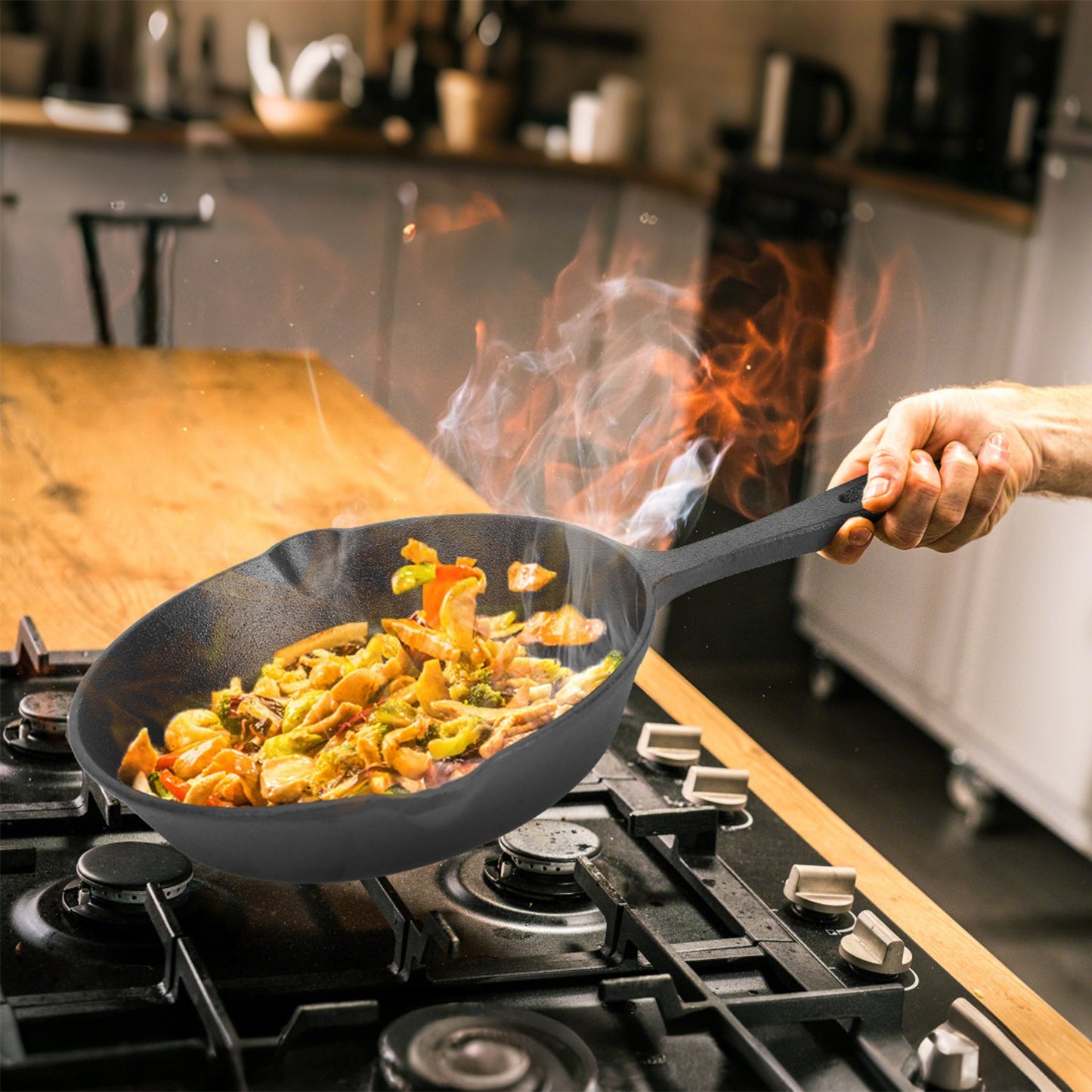 3Pc Cast Iron  Non-Stick Skillet Set