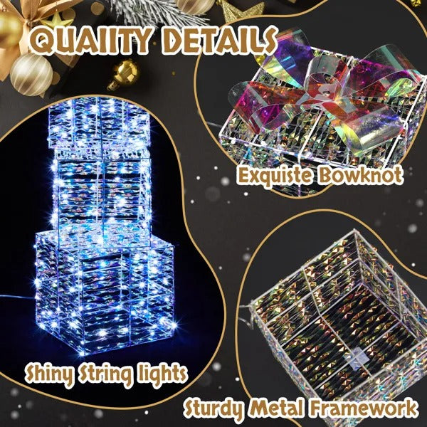3Pc Lighted Iridescent Gift Boxes