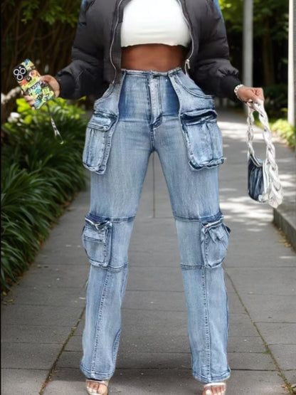 Women's Mid-waisted Washed Straight-Cut Jeans