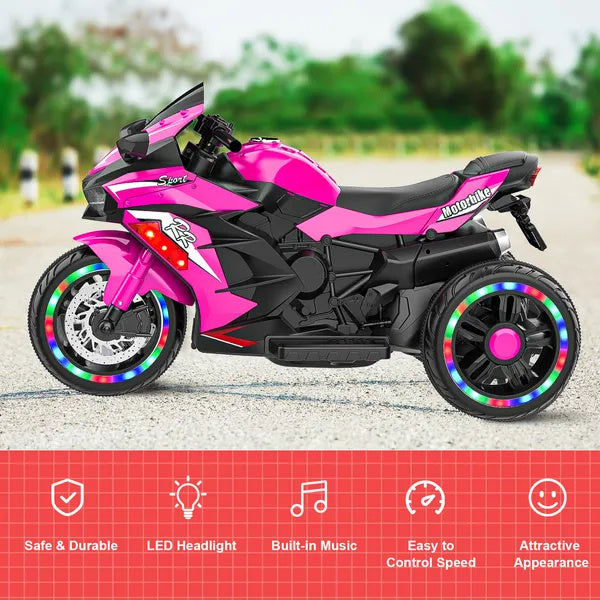 Kids Motorcycle For 3-6 Years 12V Electric Ride On With Light Wheel & Bluetooth
