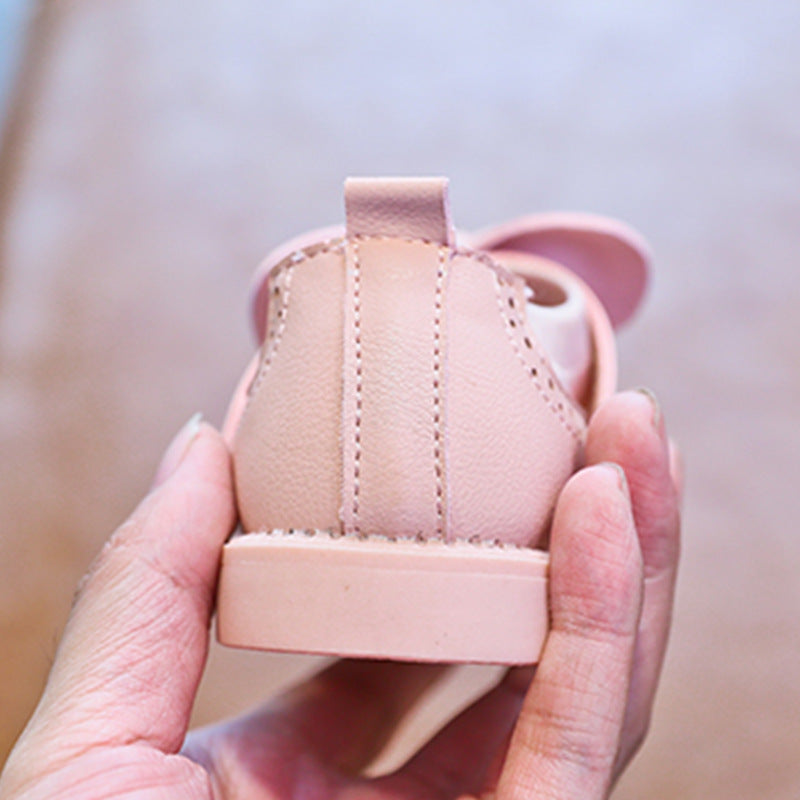 Girls toddler shoes 2023 spring and autumn new solid color bow girl baby single shoes soft bottom Korean children's leather shoes