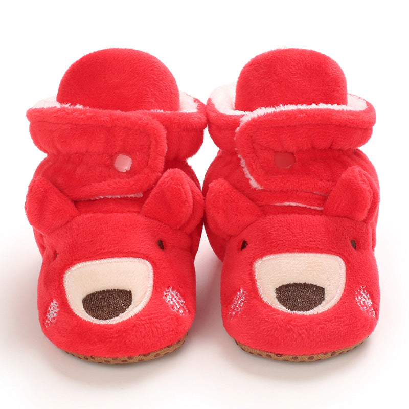 Autumn and winter warm baby shoes 0-1 years old soft sole cotton shoes boys and girls baby plus velvet shoes toddler shoes snow boots