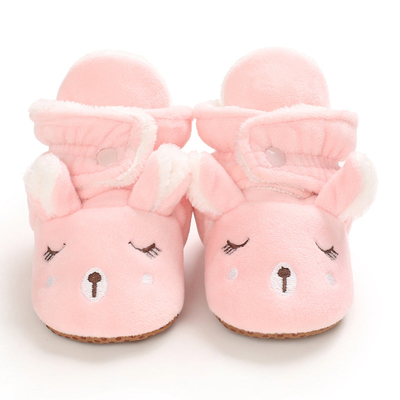 Autumn and winter warm baby shoes 0-1 years old soft sole cotton shoes boys and girls baby plus velvet shoes toddler shoes snow boots