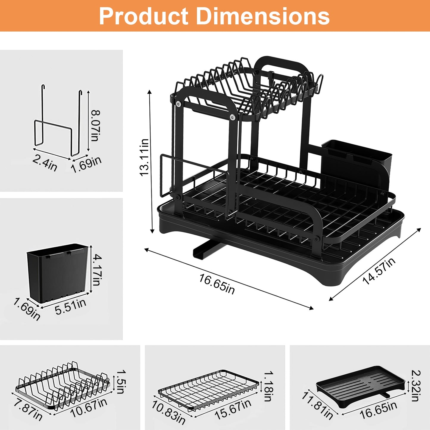 2-Tier Dish Drying Rack With Detachable Drainboard