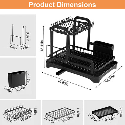 2-Tier Dish Drying Rack With Detachable Drainboard