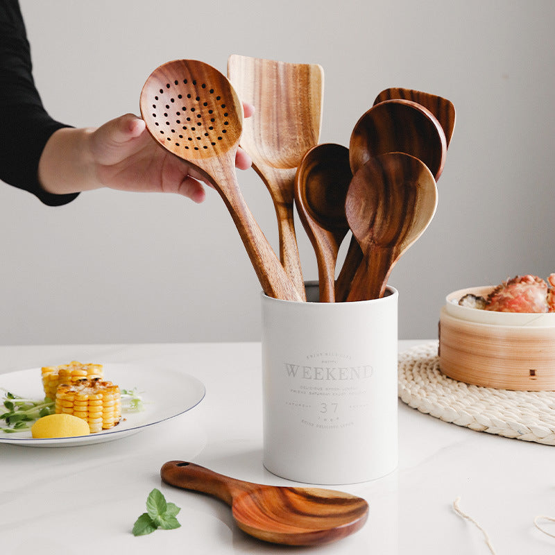 Cross-border acacia wood Amazon wooden shovel cooking shovel filter shovel wooden soup spoon colander wooden rice spoon noodle spoon set