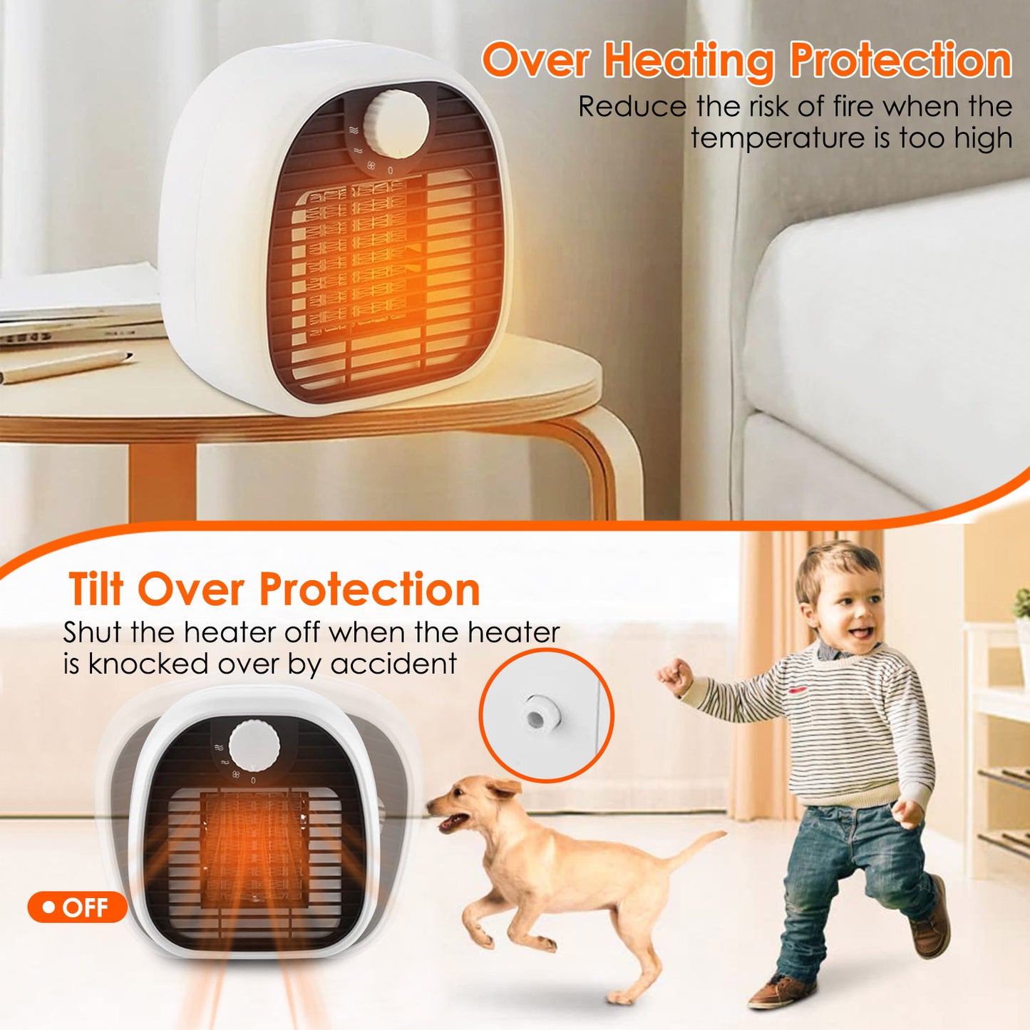 1Pc Portable Electric Heater Cooler 3 Gear PTC Ceramic Space Heater Overheating Tip Over Protection 3S Heating Space For 269 Sqft Home Office Use