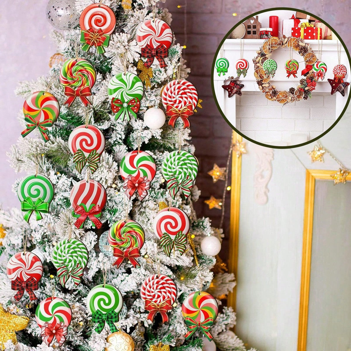 24 Pieces Peppermint Christmas Tree Ornaments