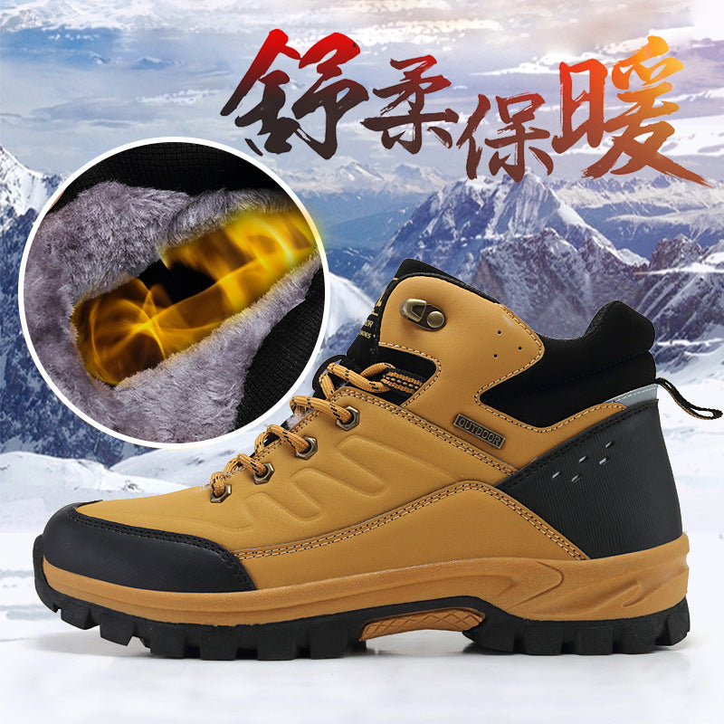 Cross-border popular outdoor warm cotton shoes high top plus velvet snow boots men's shoes non-slip outdoor hiking shoes factory wholesale