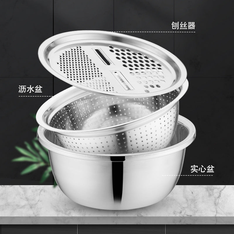 Vibrato's popular stainless steel grating three-piece thickened multi-function grating plate chopper rice sieve set gift