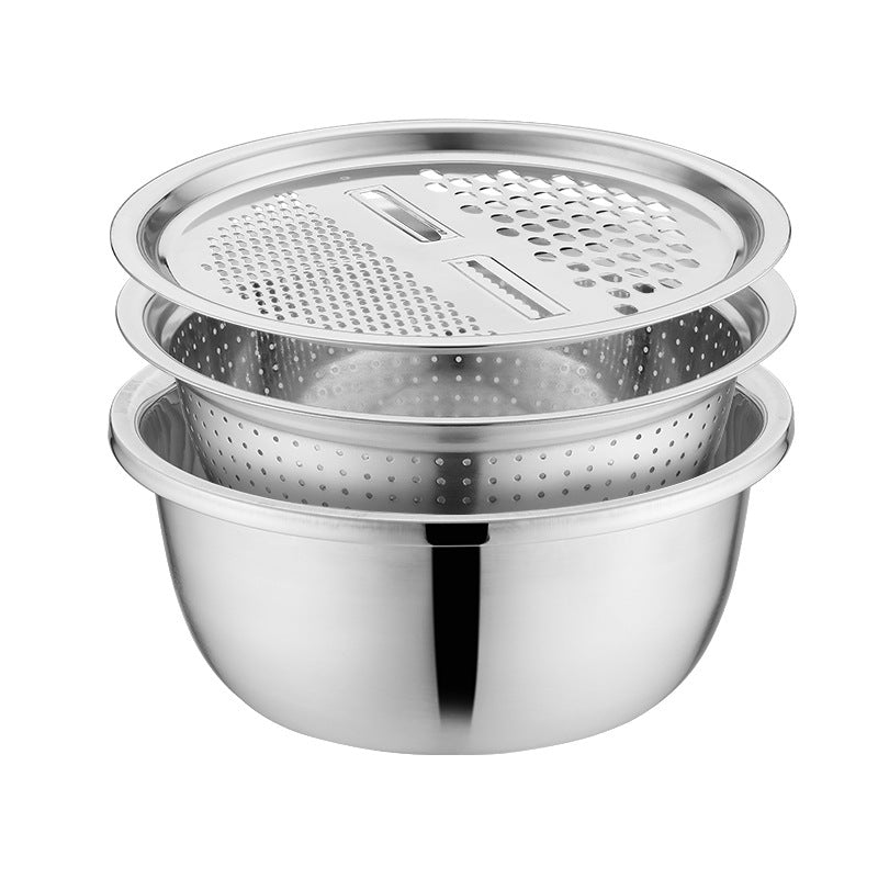 Vibrato's popular stainless steel grating three-piece thickened multi-function grating plate chopper rice sieve set gift