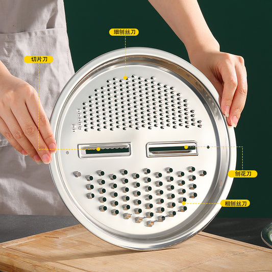 Vibrato's popular stainless steel grating three-piece thickened multi-function grating plate chopper rice sieve set gift