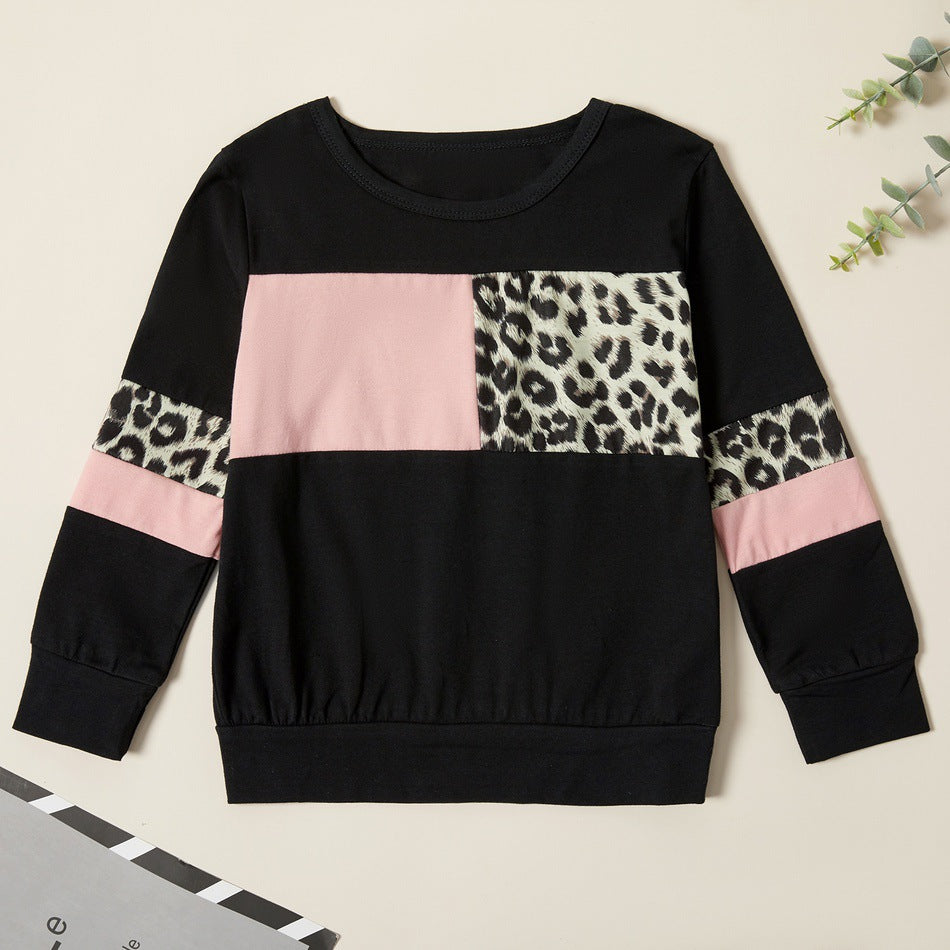 Cross-border trendy sports children's clothing 2021 spring new boys and girls long-sleeved leopard print T-shirts casual trendy clothes two-piece suit