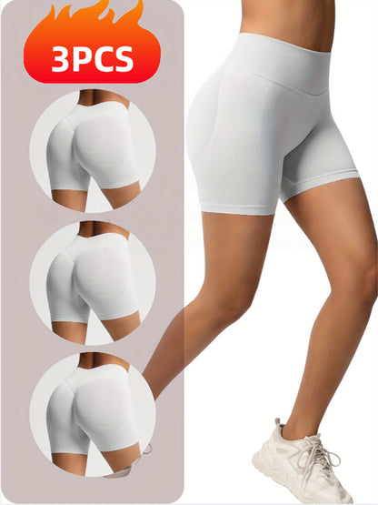 3pcs-Seamless Workout Shorts Triple Set - No-Ride Hem