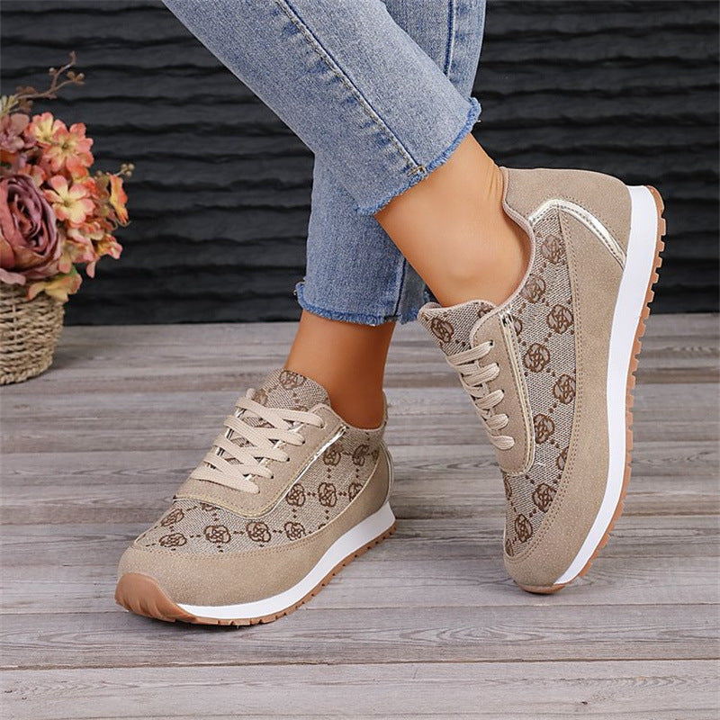 Women's Flower Print Lace-up Casual Running Sneakers