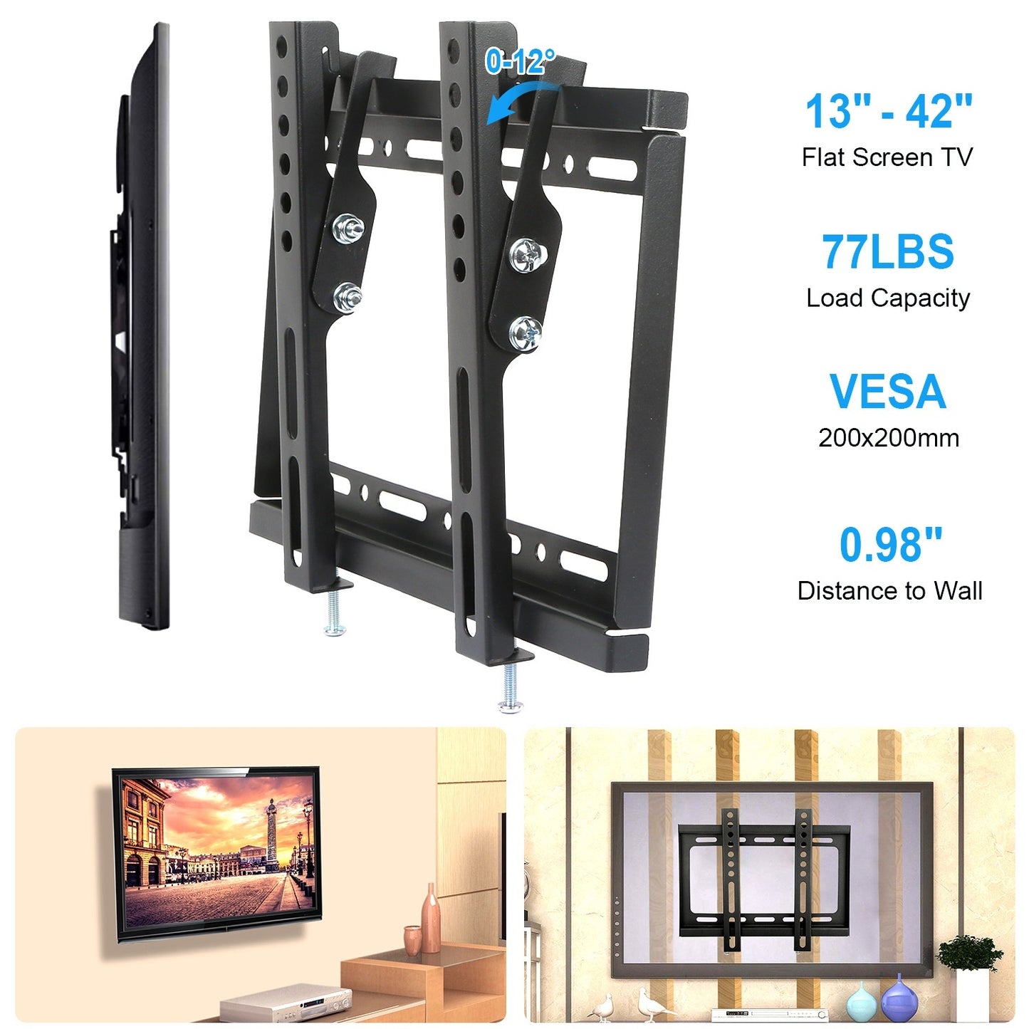 TV Wall Mount Bracket Tilt For 13in-42in LED LCD PLASMA Flat TV VESA 200x200mm