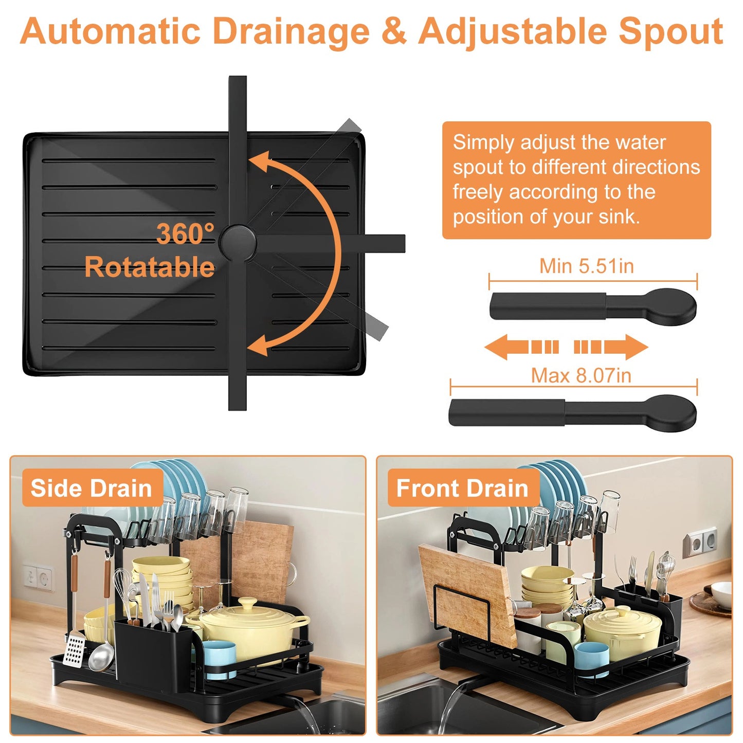 2-Tier Dish Drying Rack With Detachable Drainboard