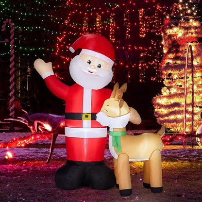 6.3FT Lighted Christmas Inflatable Santa And Reindeer Decoration