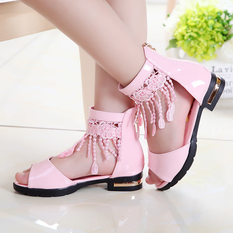 Children's shoes girls sandals summer 2023 new fashion Korean princess shoes big children soft bottom students Roman shoes
