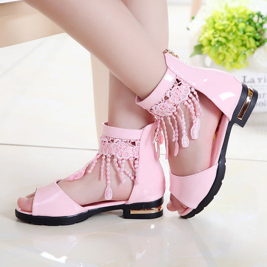 Children's shoes girls sandals summer 2023 new fashion Korean princess shoes big children soft bottom students Roman shoes