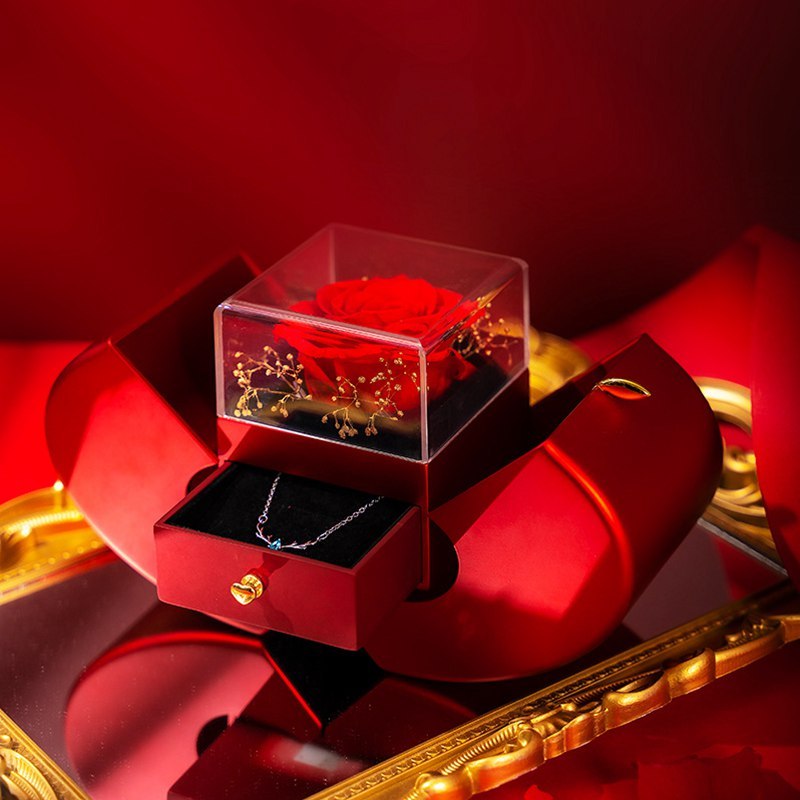 Red Fashion Jewelry Box With Rose And Pendant