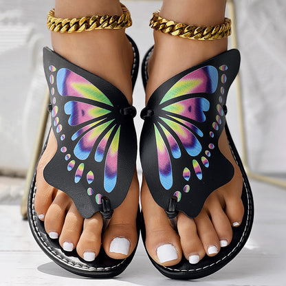 Butterfly Print Round Toe Flip Flops