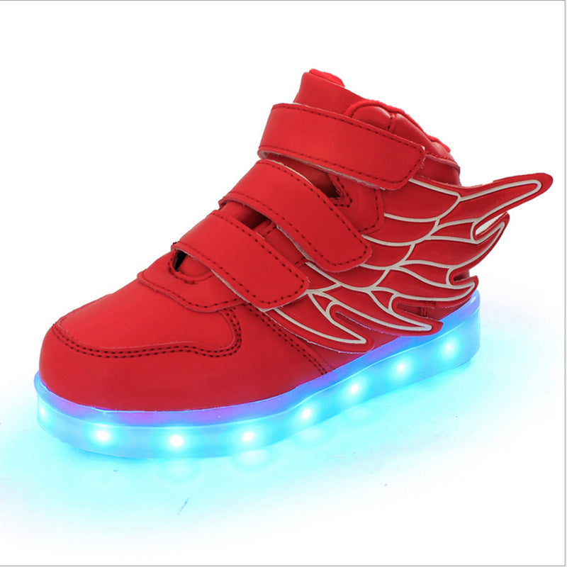 2023 new children's luminous shoes colorful light shoes LED charging luminous shoes children's shoes boys and girls wing light shoes