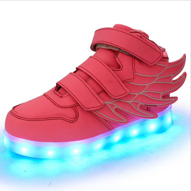 2023 new children's luminous shoes colorful light shoes LED charging luminous shoes children's shoes boys and girls wing light shoes