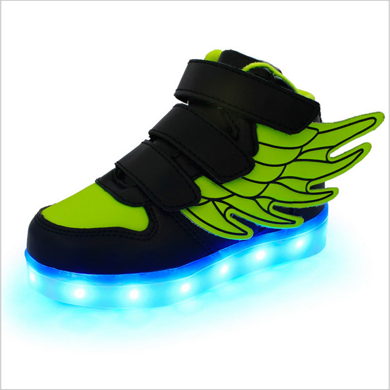 2023 new children's luminous shoes colorful light shoes LED charging luminous shoes children's shoes boys and girls wing light shoes