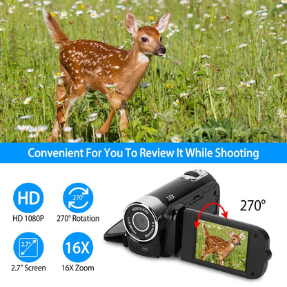 1Pc HD 1080P Digital Video Camcorder 2.7in 16X Zoom DV Camera 270 Degree Rotation