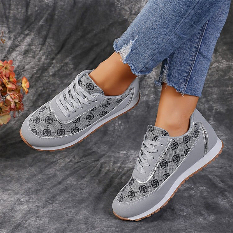 Women's Flower Print Lace-up Casual Running Sneakers