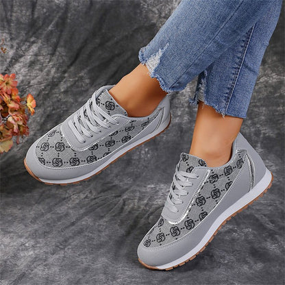 Women's Flower Print Lace-up Casual Running Sneakers
