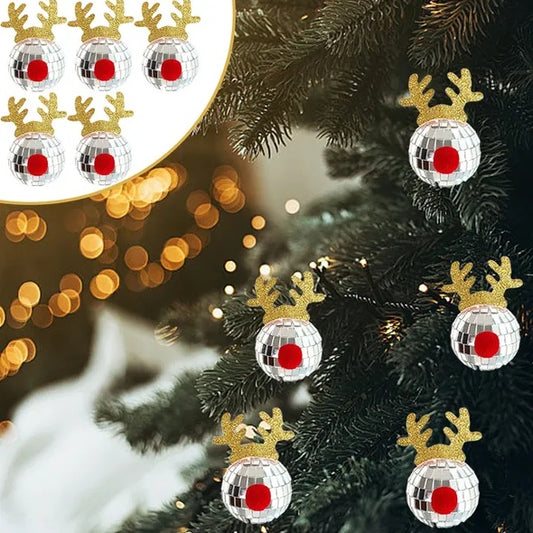 5PCS Disco Mirror Elk Horn Christmas Balls