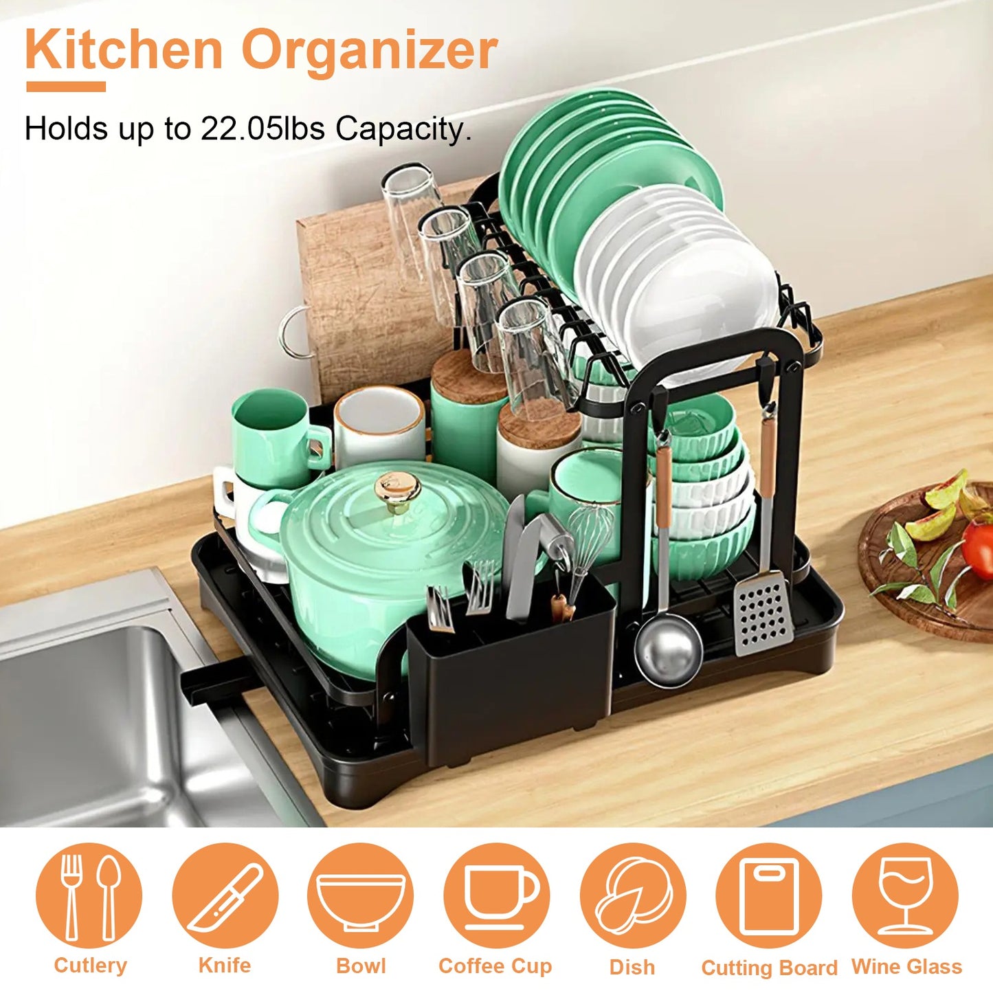 2-Tier Dish Drying Rack With Detachable Drainboard