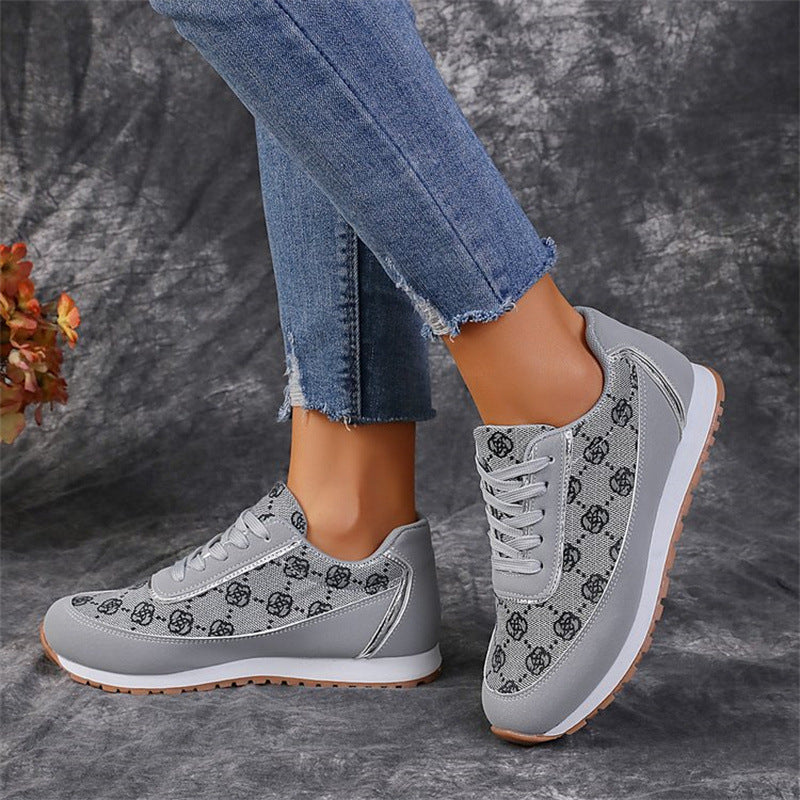 Women's Flower Print Lace-up Casual Running Sneakers