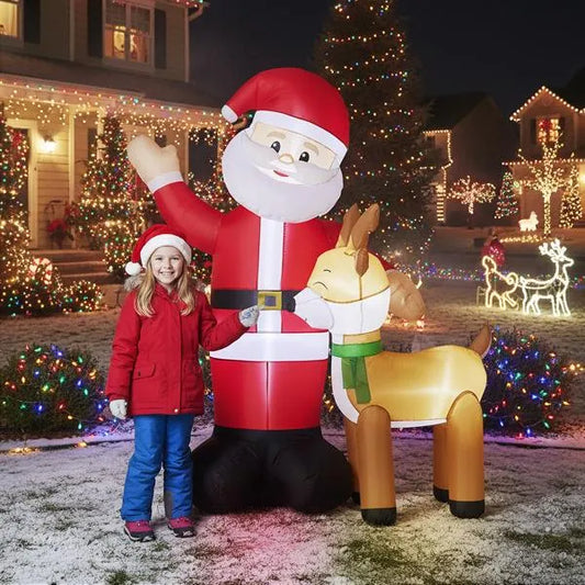 6.3FT Lighted Christmas Inflatable Santa And Reindeer Decoration
