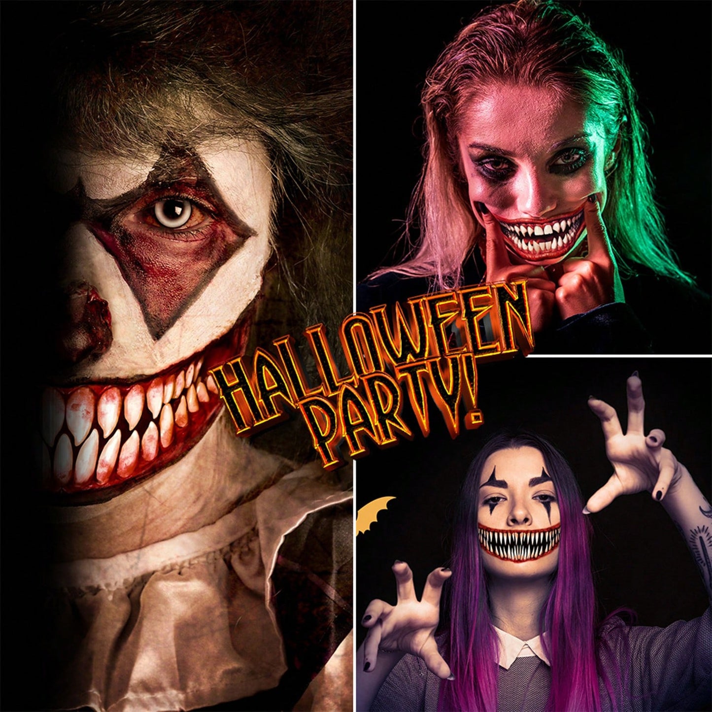 18 Halloween Prank Temporary Makeup Tattoos, Adult Clown Horror Face Tattoo Stickers, Suitable For Halloween Cosplay Parties And DIY Decorations