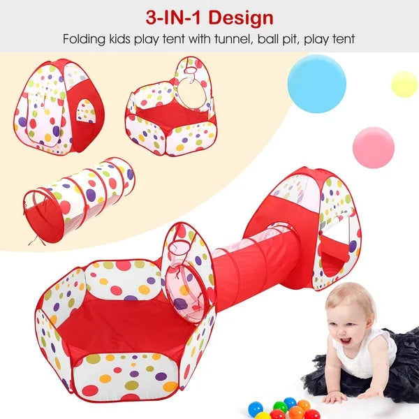 3 In 1 Child Crawl Tunnel Play Tent & Ball Pit Play House