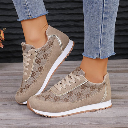 Women's Flower Print Lace-up Casual Running Sneakers
