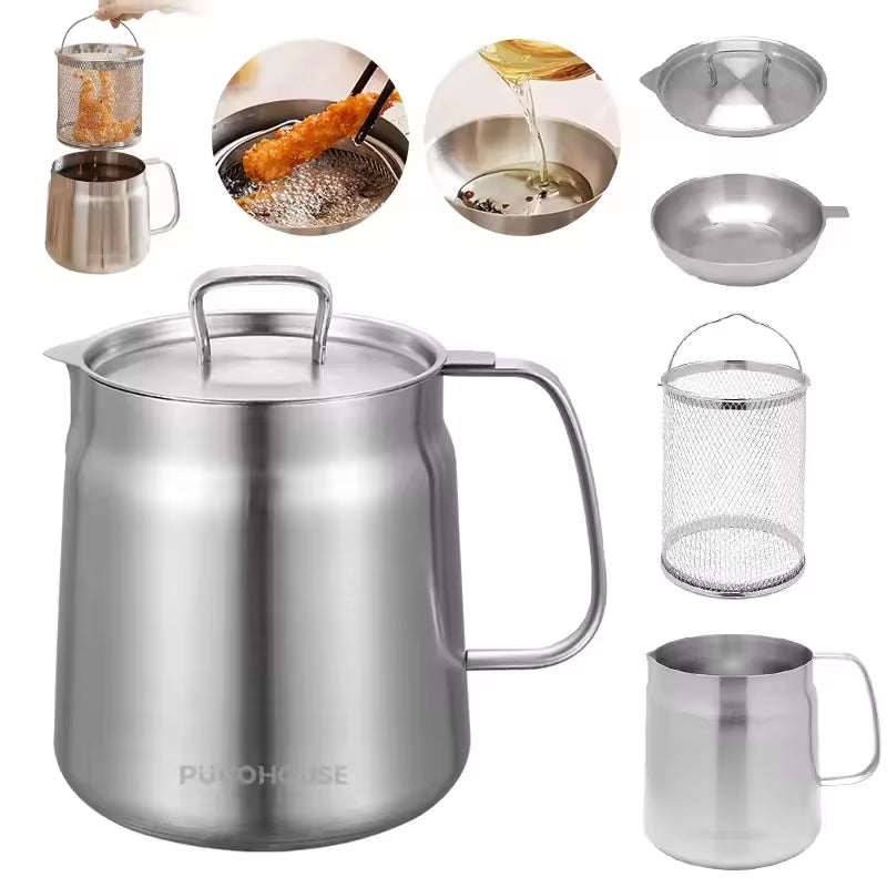 2L Stainless Steel Oil Filter Pot (Mesh Filter Included)