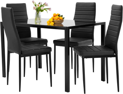 5Pc Glass Table Set with 4 Chairs