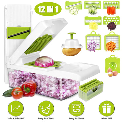 12 In 1 Vegetable Chopper With Container Food Slicer Dicer Grater Peeler