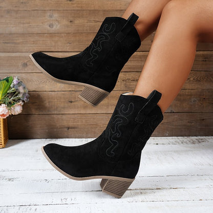 Women's Square Heel V-Cut Mid-Calf Boots