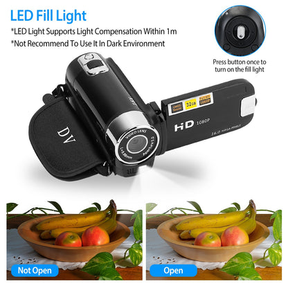1Pc HD 1080P Digital Video Camcorder 2.7in 16X Zoom DV Camera 270 Degree Rotation
