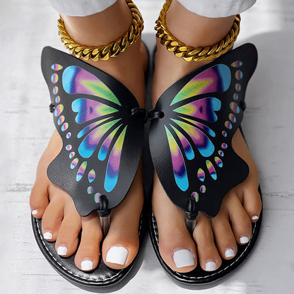 Butterfly Print Round Toe Flip Flops